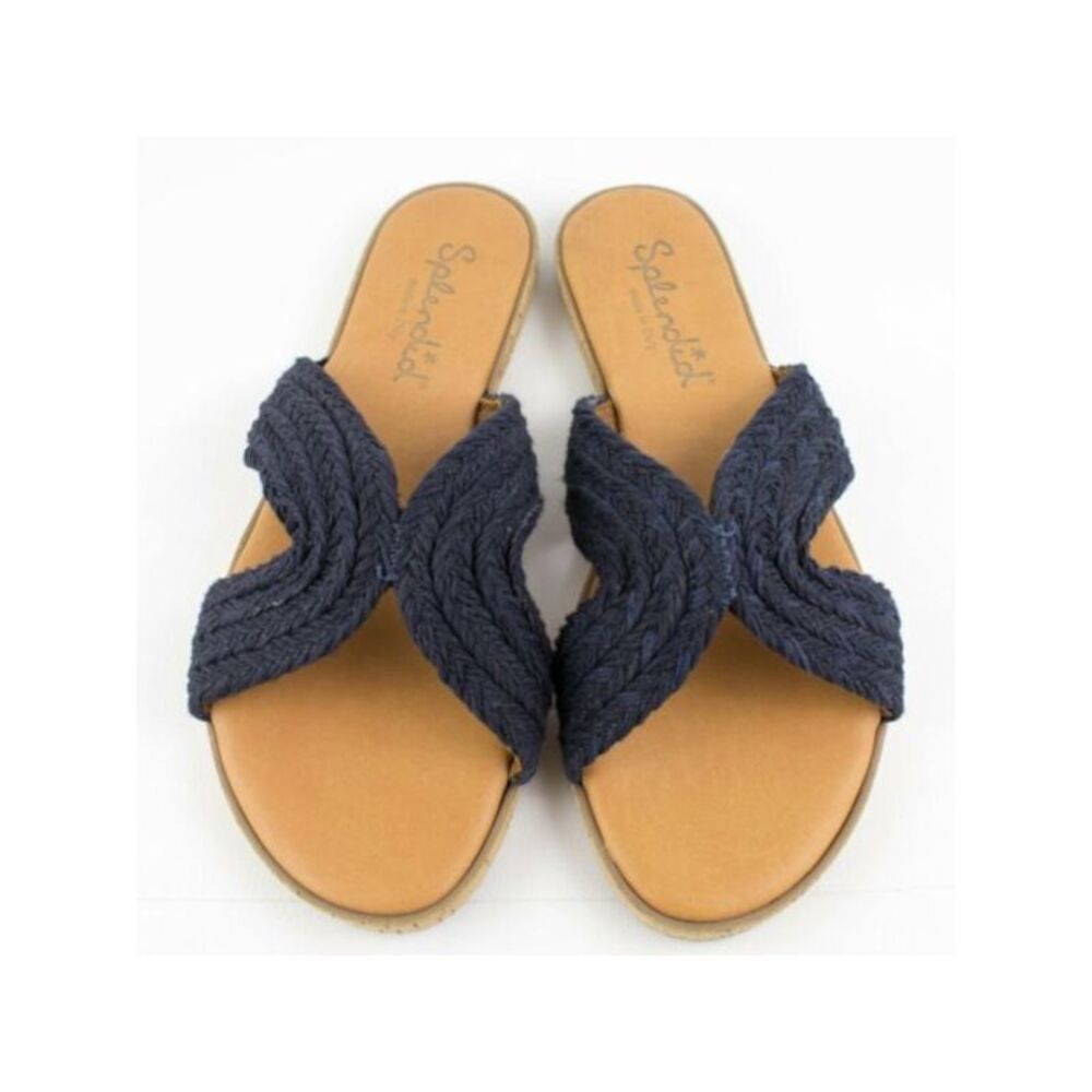 SPLENDID Womens Navy Braided Suzette Round Toe Platform Slip On Slide Sandals 6 - Picture 2 of 2